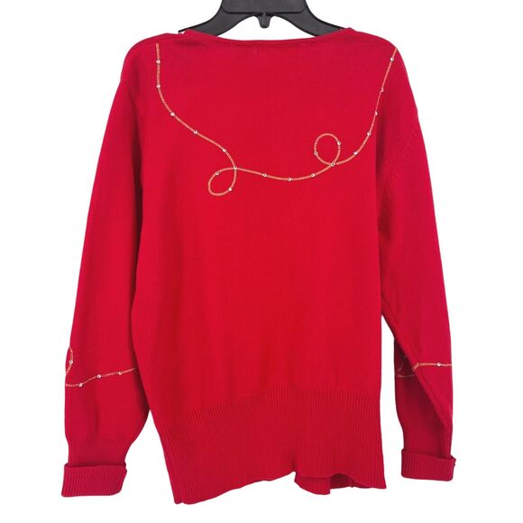 Marisa Christina Leopard Leash Beaded Cardigan Sweater Womens Size Medium Red - Picture 4 of 5